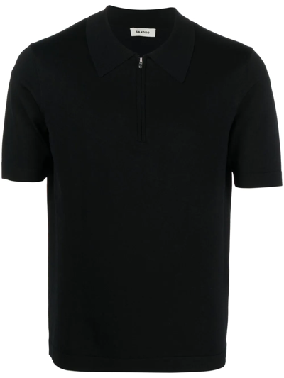 Sandro Half-zip Fastening Polo Shirt In Black