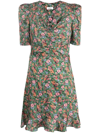 Sandro Short Dress With Autumn Flowers Print In Green