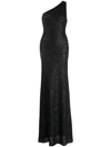 St John Scattered Sequin One Shoulder Gown In Black