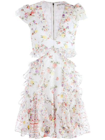 Alice And Olivia Mitzi Floral Eyelet Cutout Minidress In Multi-colour