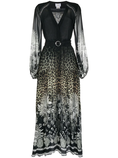 Camilla Mix-print Belted Wrap Dress In Schwarz | ModeSens