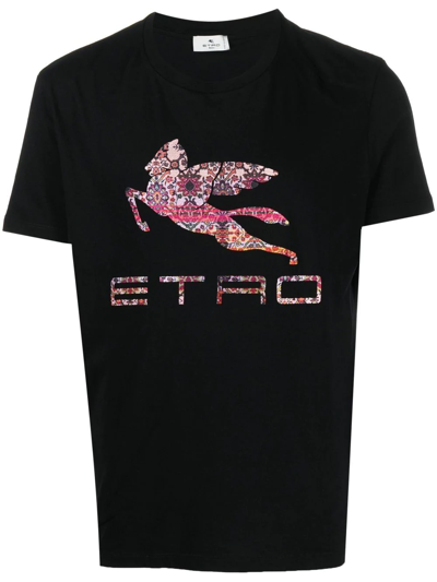 Etro T-shirt With Logo And Pegaso In Black
