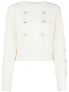 Sandro Pullover Aus Einer Woll-kaschmirmischung Mit Stickereien In White