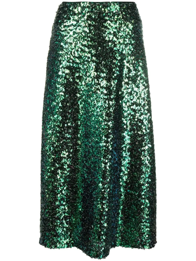 Vince Sequin A-line Midi Skirt In Teal