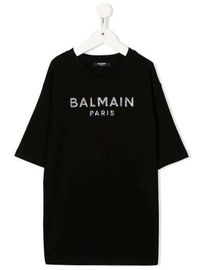 Balmain Logo-motif Crystal-motif T-shirt In Black