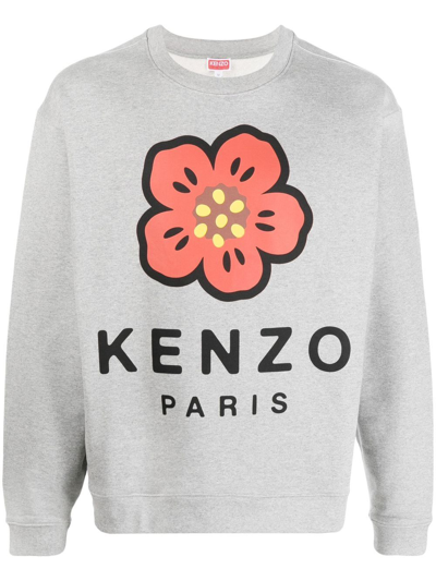 Kenzo Logo Print Cotton Sweatshirt In Pearl Gray