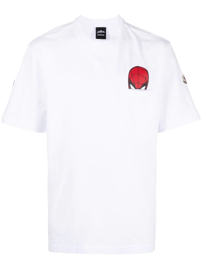 Moncler Man White T-shirt With Spider-man Motif In Bianco
