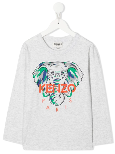 Kenzo Elephant-print Crew Neck Sweatshirt In Grau