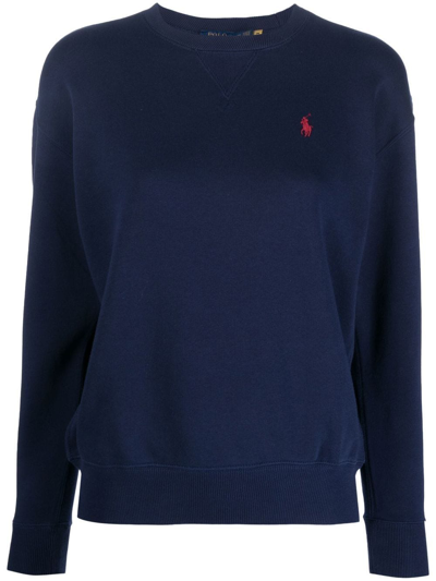 Polo Ralph Lauren Polo Pony-embroidered Rib-trimmed Sweatshirt In Blue
