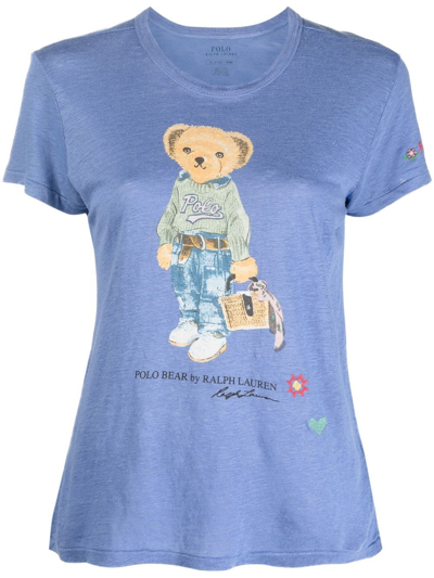 Polo Ralph Lauren Polo Bear Jersey Linen T-shirt In Light Blue