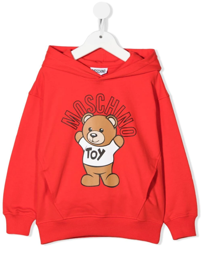 Moschino Teddy Bear-print Pullover Hoodie In Red