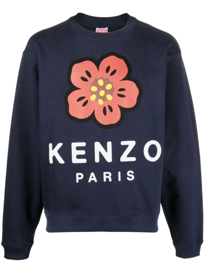 Kenzo Logo-print Cotton-blend Jersey Sweatshirt In Blue