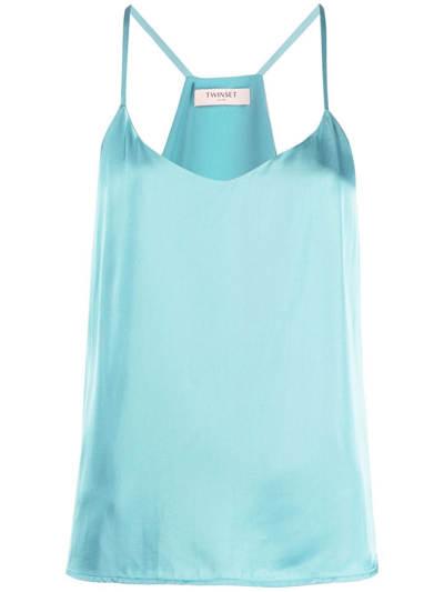 Twinset V-neck Cami Tank Top In Light Blue
