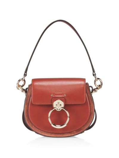 Chloé Small Tess Leather Saddle Bag In Sepia Brown