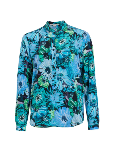 Stella Mccartney Floral-print Silk Crepe De Chine Blouse In Blue