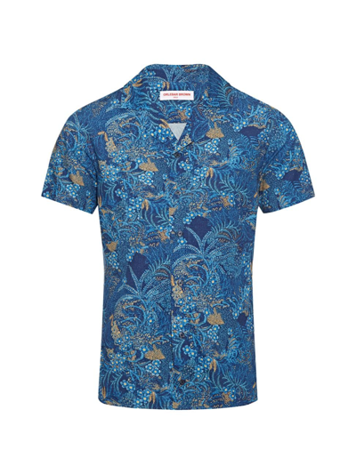 Orlebar Brown Tropic Nightfall Print Capri Collar Travis Shirt In Blue