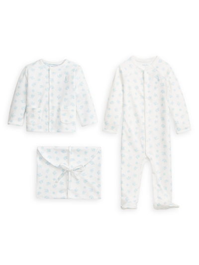Polo Ralph Lauren Baby Girls Or Boys Organic Cotton Gift Set, 3 Piece In Beryl Blue Multi