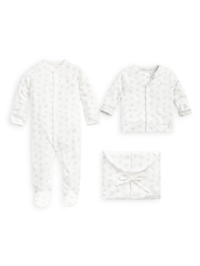 Polo Ralph Lauren Baby Girls Or Boys Organic Cotton Gift Set, 3 Piece In Quartz Heather Multi