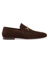 Gucci Men's Jordaan Horsebit Suede Mocassins In Cocoa