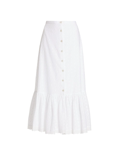 Caroline Constas Raya Broderie Anglaise Midi Skirt In White