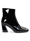 ROGER VIVIER WOMEN'S PATENT LEATHER BUCKLE ANKLE BOOTS