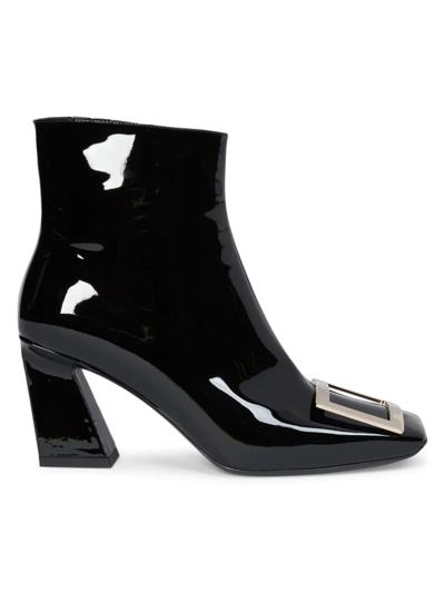 Roger Vivier Patent Leather Buckle Ankle Boots In Black