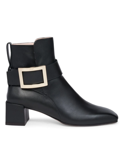 Roger Vivier City Buckled Glossed-leather Ankle Boots In Black