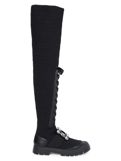 Roger Vivier Walky Viv Sock Lace-up Over-the-knee Boots In Nero