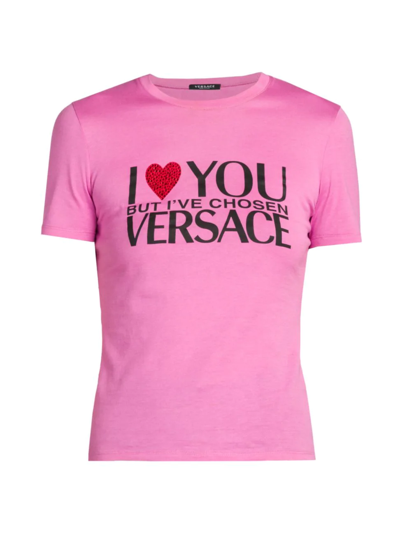 Versace Brand-print Slim-fit Stretch-jersey T-shirt In Pink
