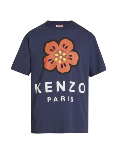 Kenzo Poppy-print Short-sleeve T-shirt In Midnight Blue