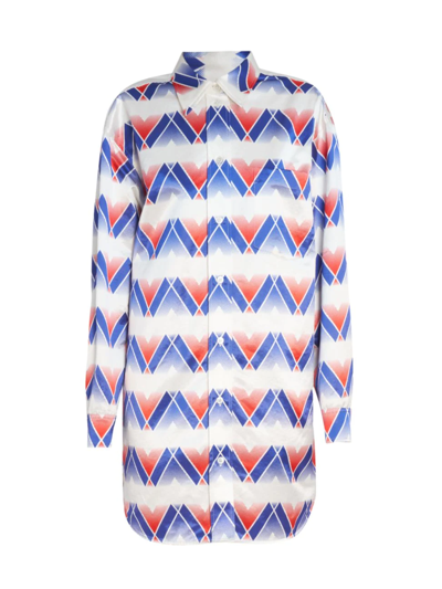 Meryll Rogge Printed Satin Shirtdress In Blue Red