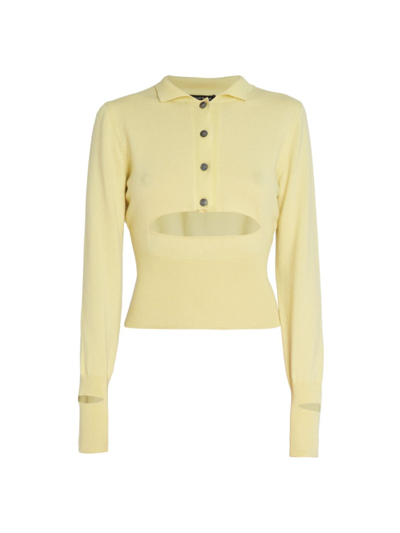 Meryll Rogge Cut-out Cashmere Polo In Pale Yellow