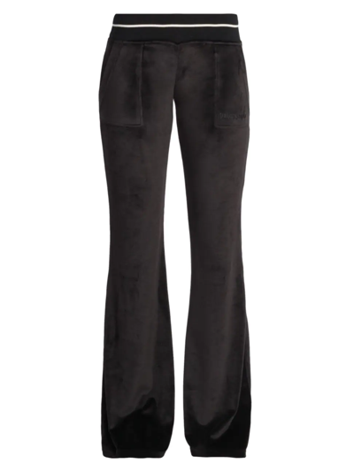Palm Angels Chenille Low-rise Flare Pants In Black Butter