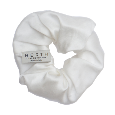 Herth Edi Ivory Gots Organic Silk Hair Scrunchie In White