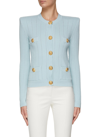 Balmain Light Blue Cardigan With Button And Padded Shoulders In Blue