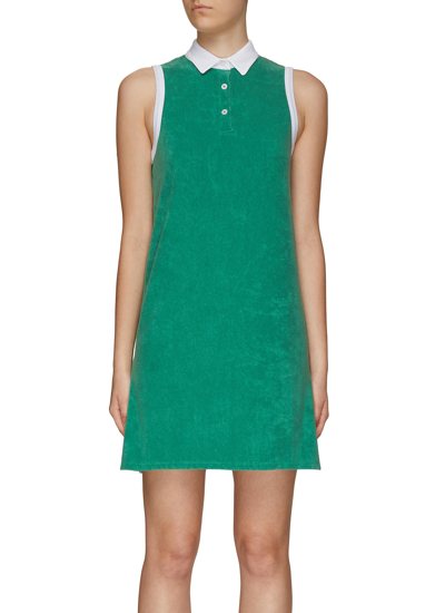 Kule Contrasting Shirt Collar Cotton Terry Sleeveless Dress In Green