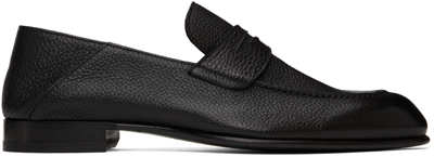 Brioni Black Midnight Blue Penny Loafers In 1000 Black