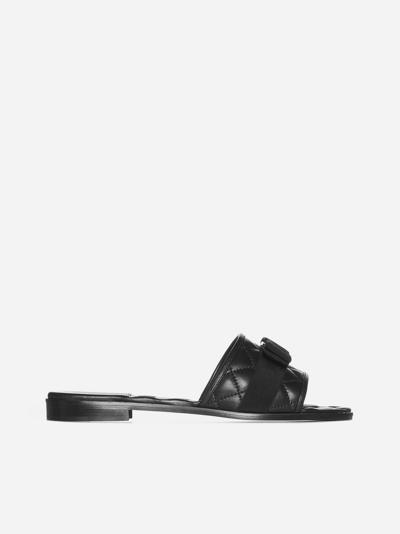 Ferragamo Love Quilted Leather Logo Mules In Black