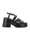 Ganni Strappy Platform Sandals In Black Calf Leather In Black