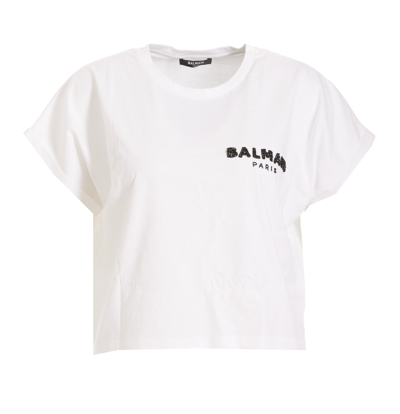 Balmain Glitter Logo T-shirt In White