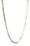 SAVVY CIE JEWELS SAVVY CIE JEWELS 14K YELLOW GOLD PLATED BAGUETTE CUT RAINBOW STONE NECKLACE
