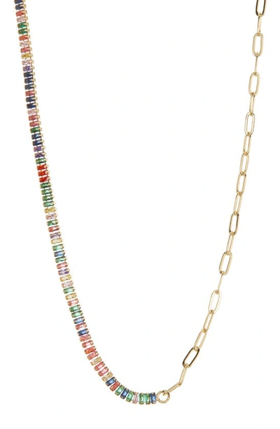 Savvy Cie Jewels 14k Yellow Gold Plated Baguette Cut Rainbow Stone Necklace