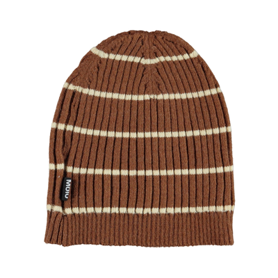 Molo Babies' Nao Striped Beanie Tawny In Brown