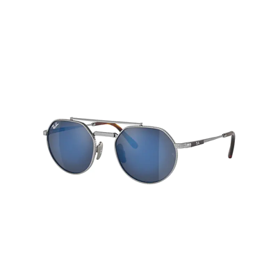 Ray Ban Jack Ii Titanium Sunglasses Silver Frame Blue Lenses 51-20