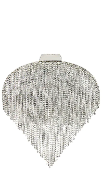 Olga Berg Bria Crystal Fringed Bag In Metallic Silver