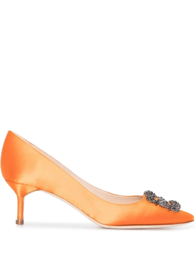 Manolo Blahnik Orange Hangisi 50 Crystal-embellished Satin Pumps