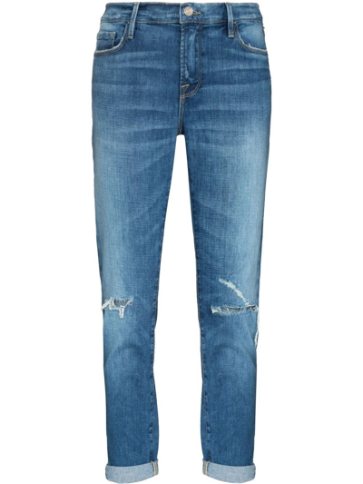 Frame 'le Original' Ripped Knee Cropped Jeans In Blue