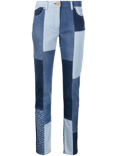 Versace La Greca Denim Patchwork Jeans, Female, Blue, 28
