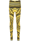 Versace Gold And Black Stretch Fabric Leggings With Baroque Heriatge Print In Gelb