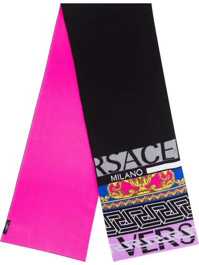 Versace Multi-media Cotton-blend Knit Scarf In Black